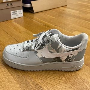 white camouflage air force 1’s